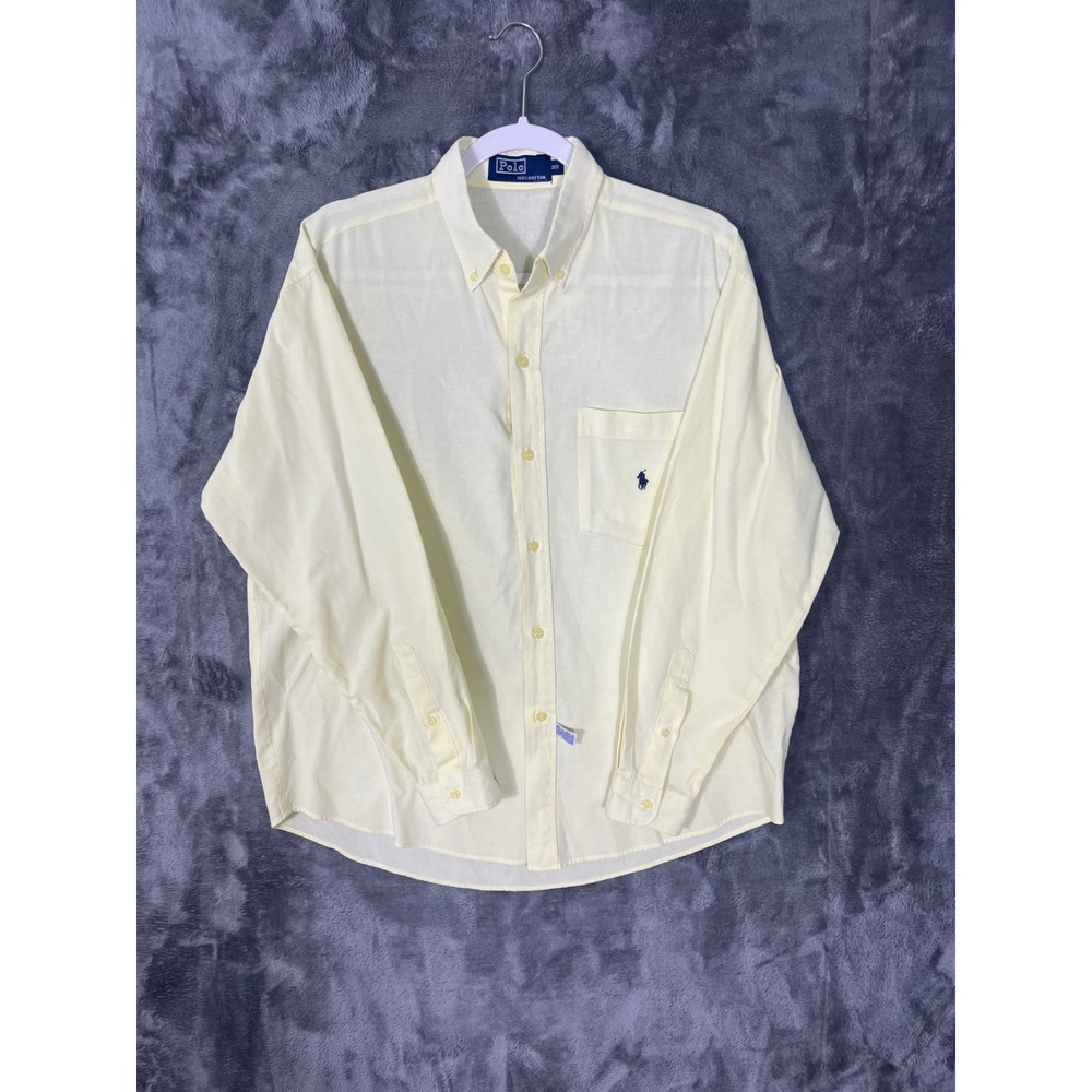 Polo Ralph Lauren Mens Size 20 Pale Yellow Cotton Button Down Shirt Long Sleeve